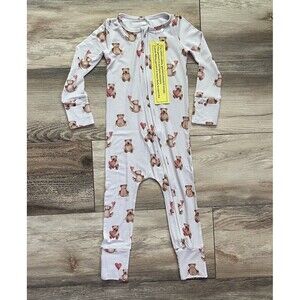 Teddy Bear Heart Bamboo Spandex Unisex Double Zippy Pajamas Toddler Baby 12-18